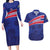 Custom Haiti Football Couples Matching Long Sleeve Bodycon Dress and Hawaiian Shirt Les Grenadiers - Royal Palm - Wonder Print Shop