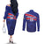 Custom Haiti Football Couples Matching Off The Shoulder Long Sleeve Dress and Long Sleeve Button Shirt Les Grenadiers - Royal Palm