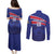 Custom Haiti Football Couples Matching Puletasi and Long Sleeve Button Shirt Les Grenadiers - Royal Palm - Wonder Print Shop