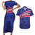 Custom Haiti Football Couples Matching Short Sleeve Bodycon Dress and Hawaiian Shirt Les Grenadiers - Royal Palm - Wonder Print Shop