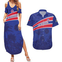 Custom Haiti Football Couples Matching Summer Maxi Dress and Hawaiian Shirt Les Grenadiers - Royal Palm - Wonder Print Shop