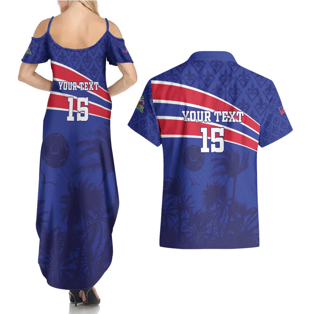 Custom Haiti Football Couples Matching Summer Maxi Dress and Hawaiian Shirt Les Grenadiers - Royal Palm - Wonder Print Shop