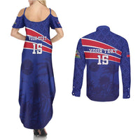 Custom Haiti Football Couples Matching Summer Maxi Dress and Long Sleeve Button Shirt Les Grenadiers - Royal Palm - Wonder Print Shop