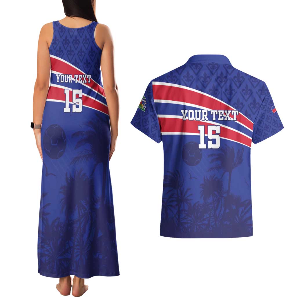 Custom Haiti Football Couples Matching Tank Maxi Dress and Hawaiian Shirt Les Grenadiers - Royal Palm - Wonder Print Shop