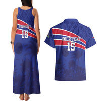 Custom Haiti Football Couples Matching Tank Maxi Dress and Hawaiian Shirt Les Grenadiers - Royal Palm - Wonder Print Shop