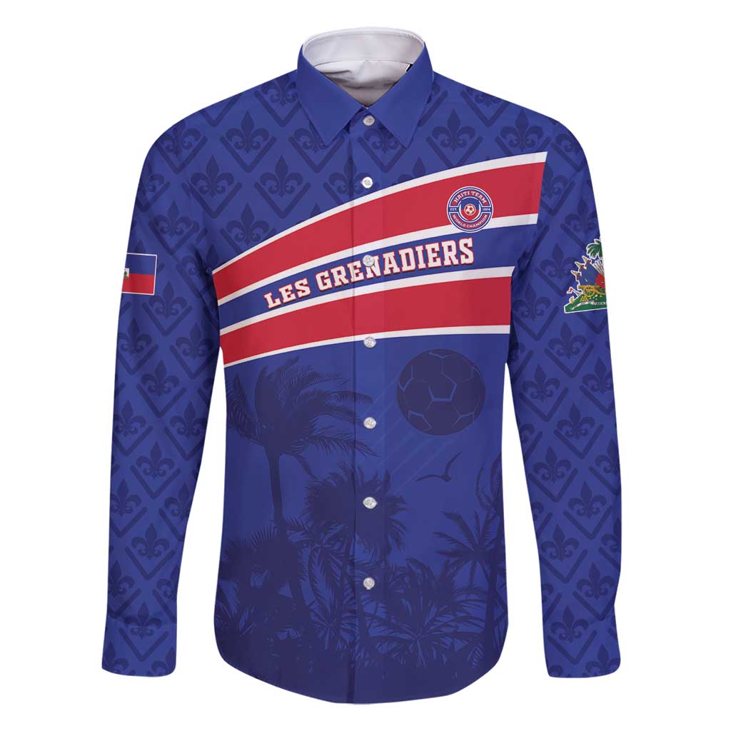 Custom Haiti Football Family Matching Long Sleeve Bodycon Dress and Hawaiian Shirt Les Grenadiers - Royal Palm - Wonder Print Shop