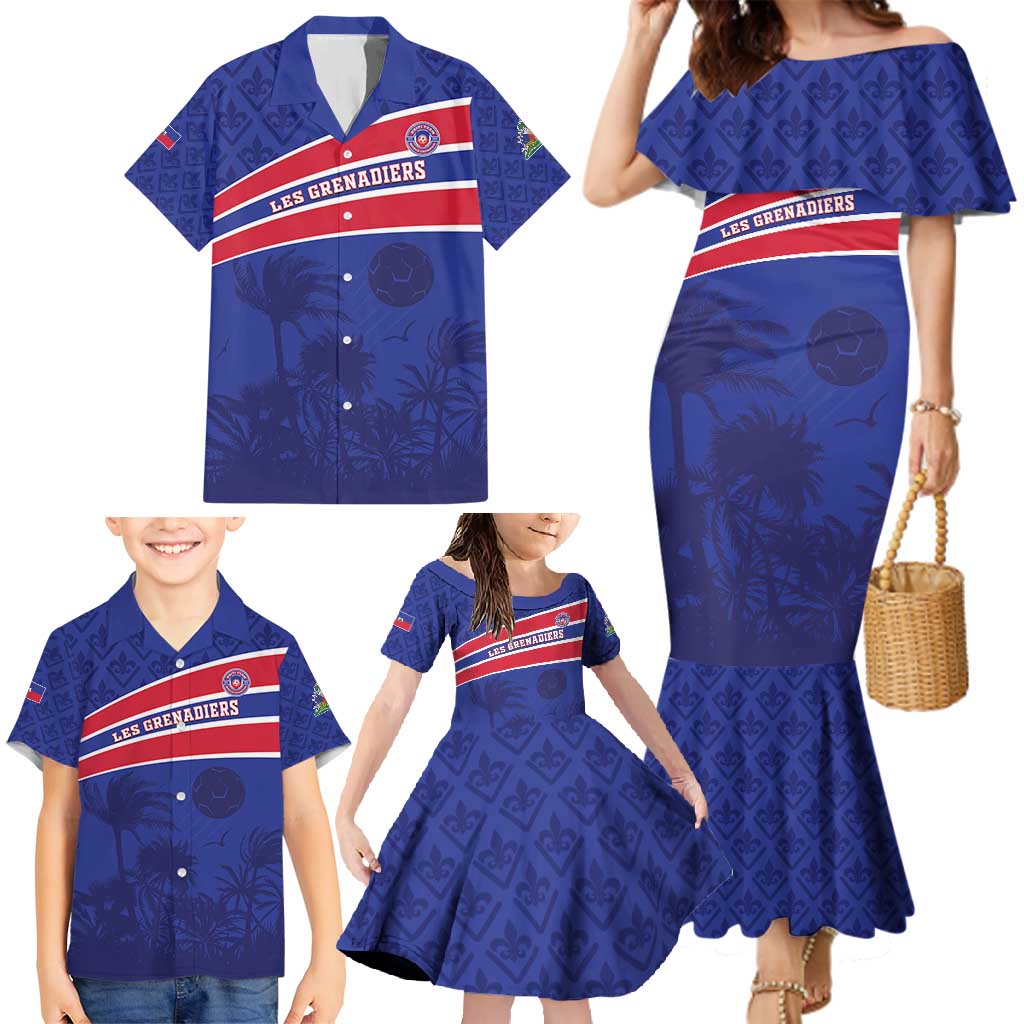 Custom Haiti Football Family Matching Mermaid Dress and Hawaiian Shirt Les Grenadiers - Royal Palm - Wonder Print Shop
