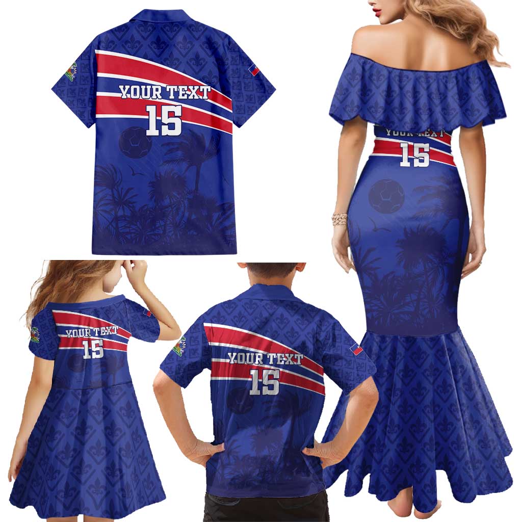 Custom Haiti Football Family Matching Mermaid Dress and Hawaiian Shirt Les Grenadiers - Royal Palm - Wonder Print Shop