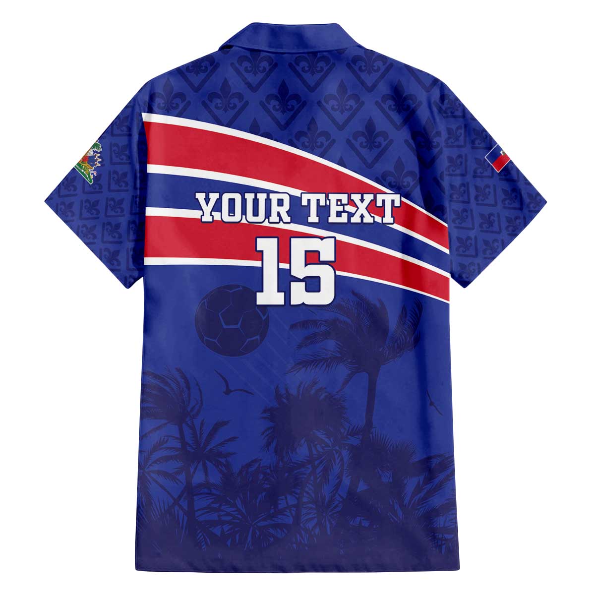 Custom Haiti Football Family Matching Off The Shoulder Long Sleeve Dress and Hawaiian Shirt Les Grenadiers - Royal Palm - Wonder Print Shop