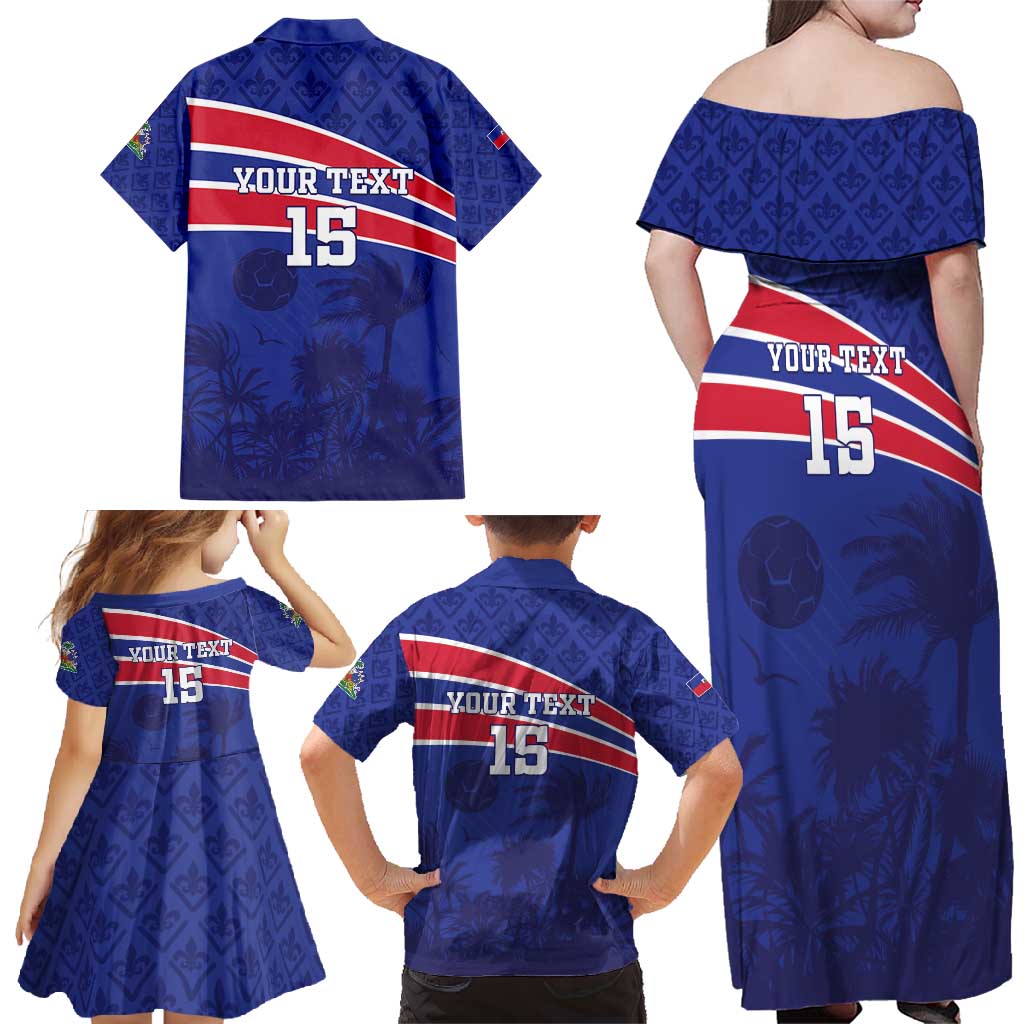 Custom Haiti Football Family Matching Off Shoulder Maxi Dress and Hawaiian Shirt Les Grenadiers - Royal Palm - Wonder Print Shop