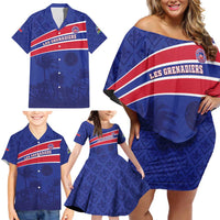 Custom Haiti Football Family Matching Off Shoulder Short Dress and Hawaiian Shirt Les Grenadiers - Royal Palm - Wonder Print Shop
