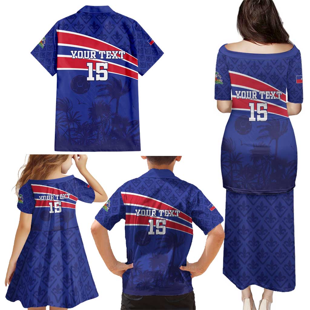 Custom Haiti Football Family Matching Puletasi and Hawaiian Shirt Les Grenadiers - Royal Palm - Wonder Print Shop