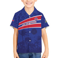 Custom Haiti Football Family Matching Short Sleeve Bodycon Dress and Hawaiian Shirt Les Grenadiers - Royal Palm - Wonder Print Shop