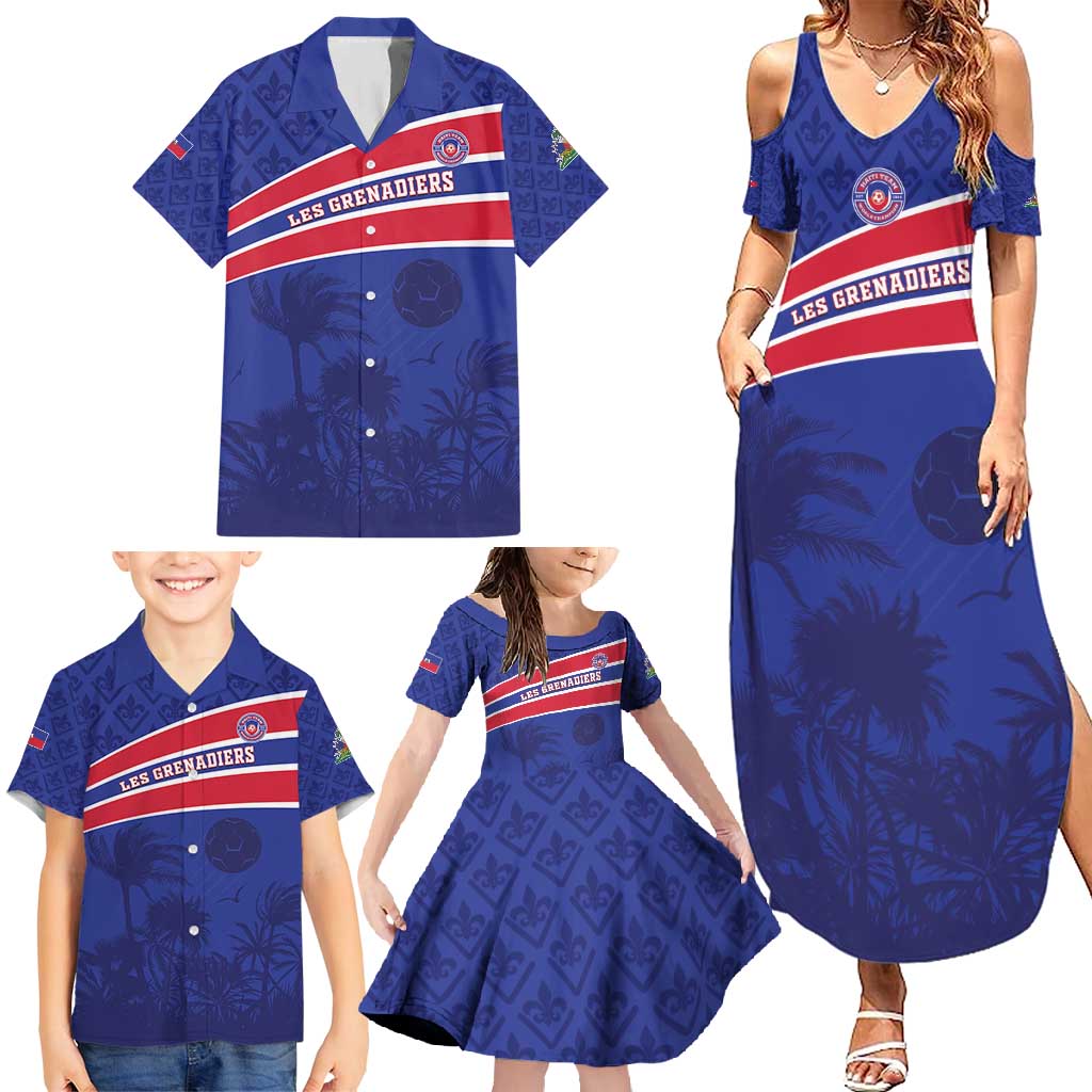 Custom Haiti Football Family Matching Summer Maxi Dress and Hawaiian Shirt Les Grenadiers - Royal Palm - Wonder Print Shop