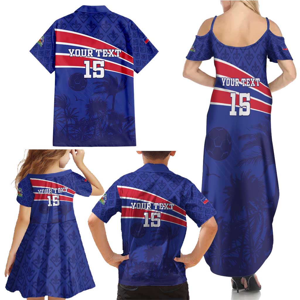 Custom Haiti Football Family Matching Summer Maxi Dress and Hawaiian Shirt Les Grenadiers - Royal Palm - Wonder Print Shop