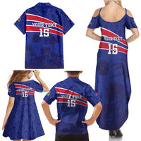 Custom Haiti Football Family Matching Summer Maxi Dress and Hawaiian Shirt Les Grenadiers - Royal Palm - Wonder Print Shop