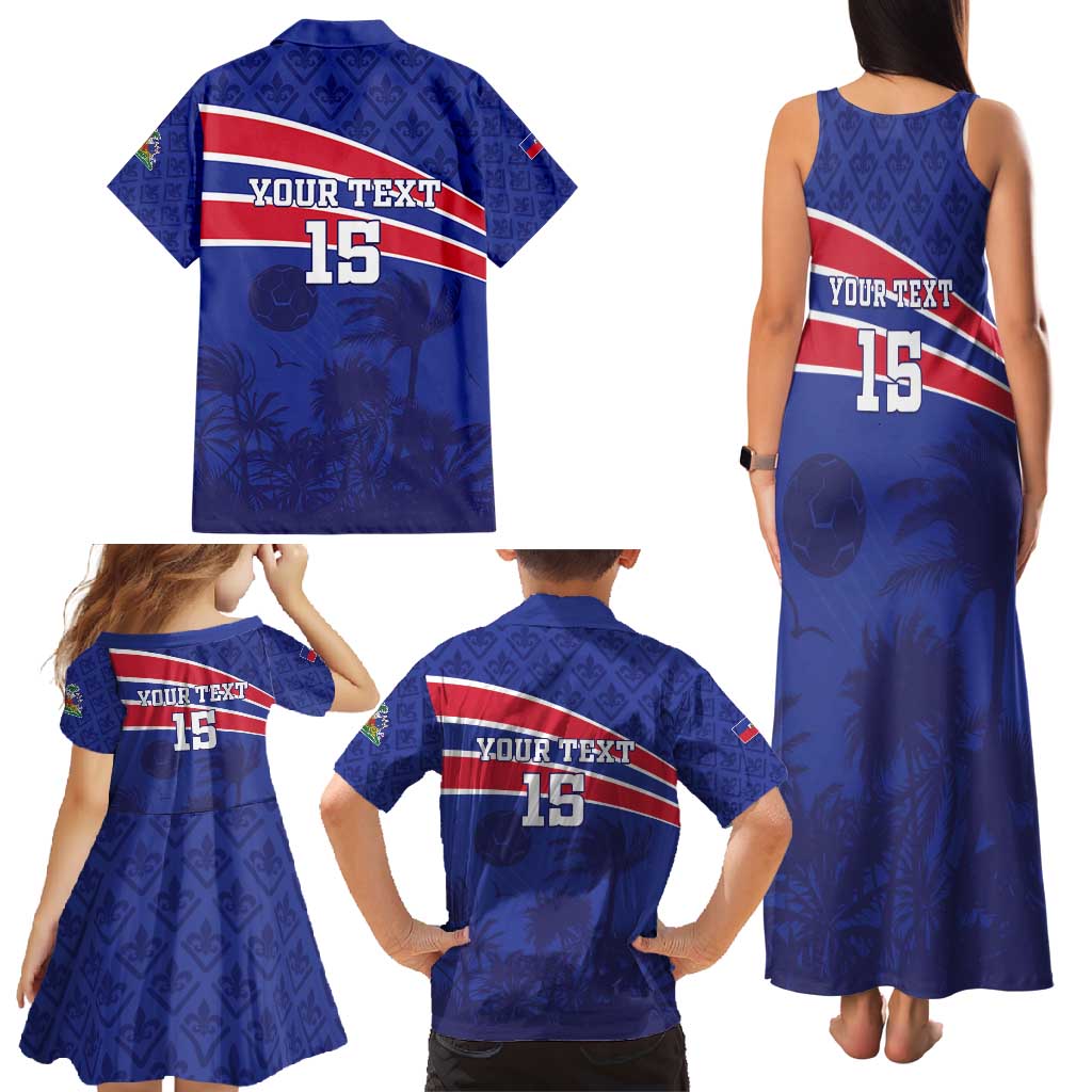Custom Haiti Football Family Matching Tank Maxi Dress and Hawaiian Shirt Les Grenadiers - Royal Palm - Wonder Print Shop