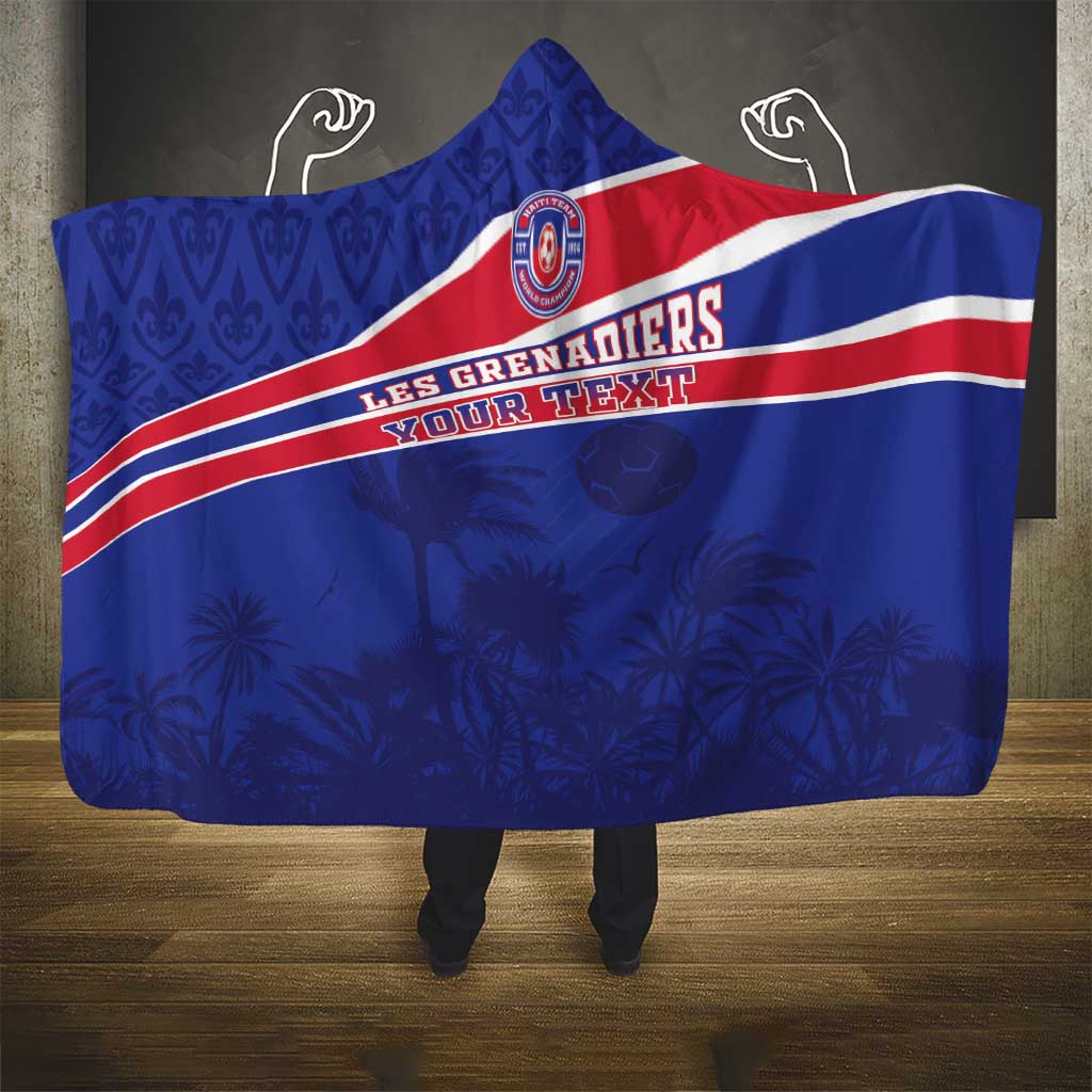 Custom Haiti Football Hooded Blanket Les Grenadiers - Royal Palm