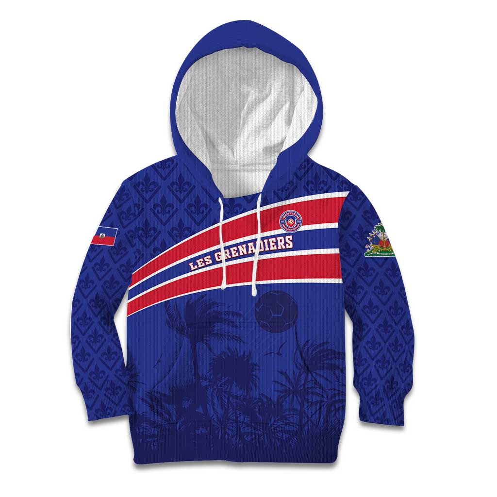 Custom Haiti Football Kid Hoodie Les Grenadiers - Royal Palm - Wonder Print Shop