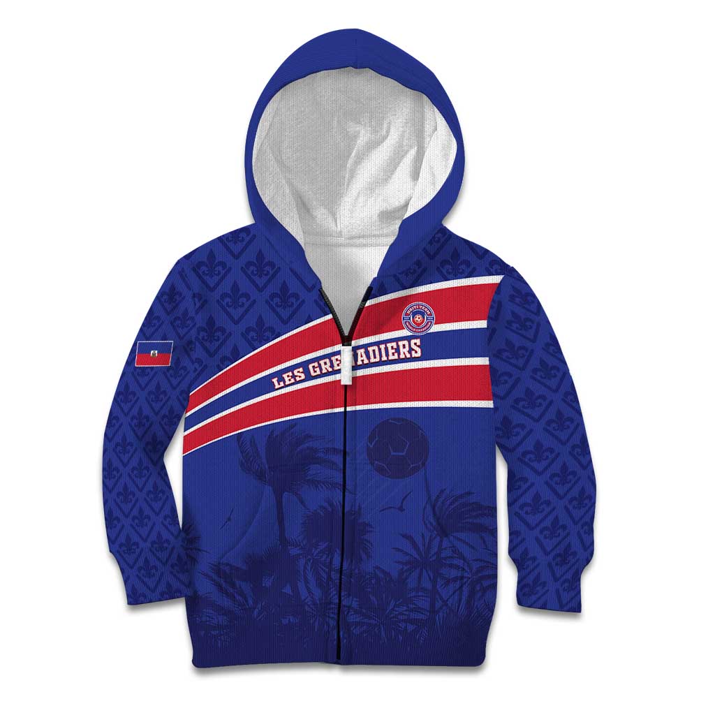 Custom Haiti Football Kid Hoodie Les Grenadiers - Royal Palm - Wonder Print Shop