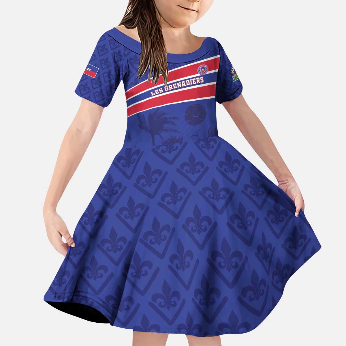 Custom Haiti Football Kid Short Sleeve Dress Les Grenadiers - Royal Palm - Wonder Print Shop