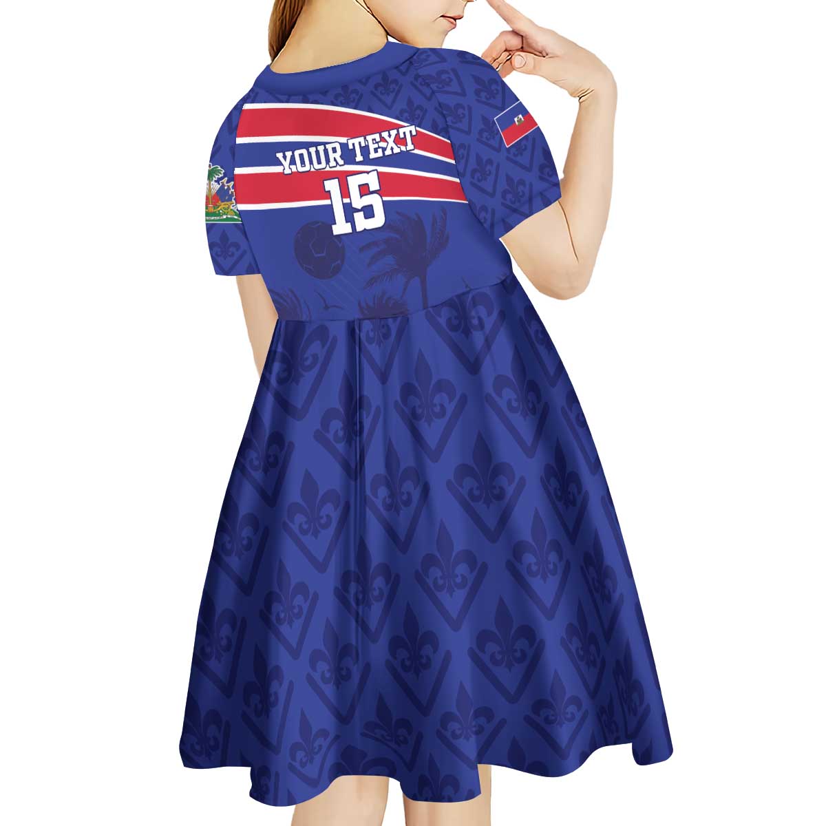 Custom Haiti Football Kid Short Sleeve Dress Les Grenadiers - Royal Palm - Wonder Print Shop