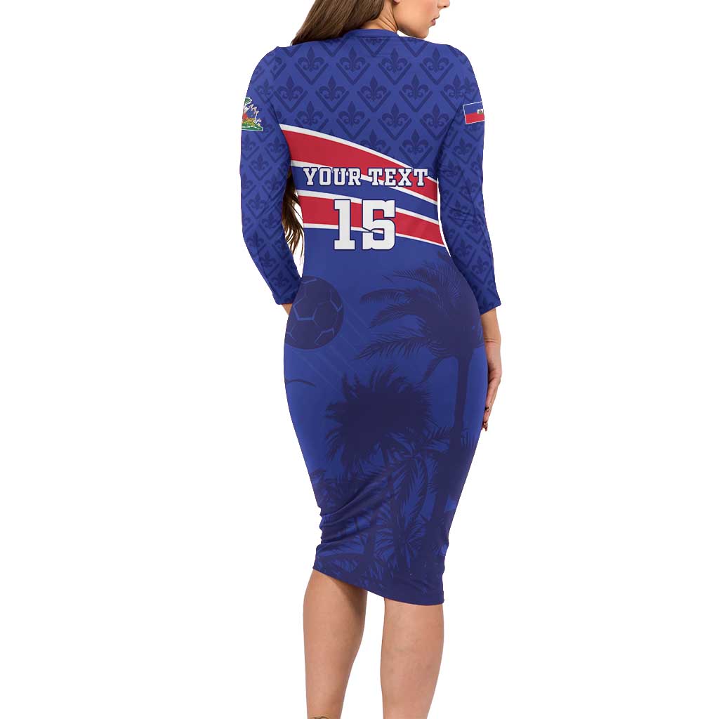 Custom Haiti Football Long Sleeve Bodycon Dress Les Grenadiers - Royal Palm - Wonder Print Shop