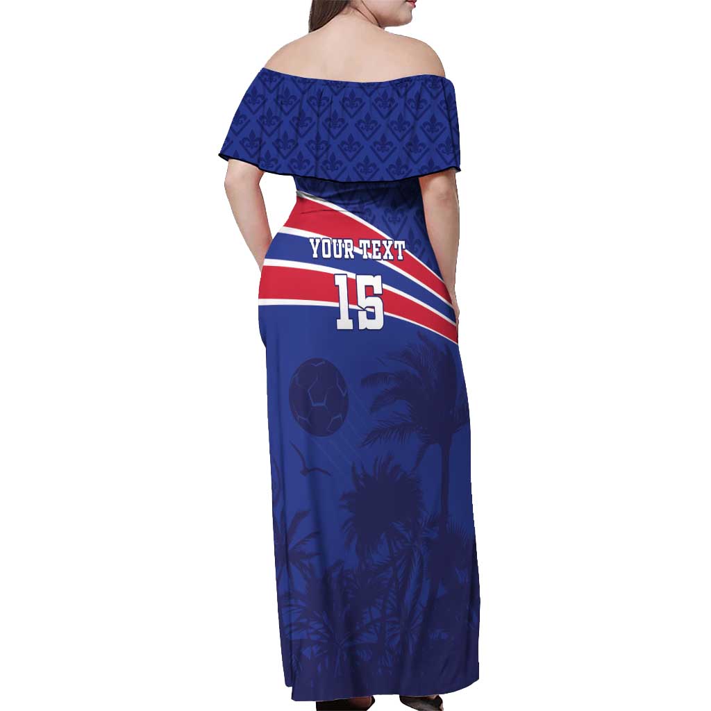 Custom Haiti Football Off Shoulder Maxi Dress Les Grenadiers - Royal Palm - Wonder Print Shop