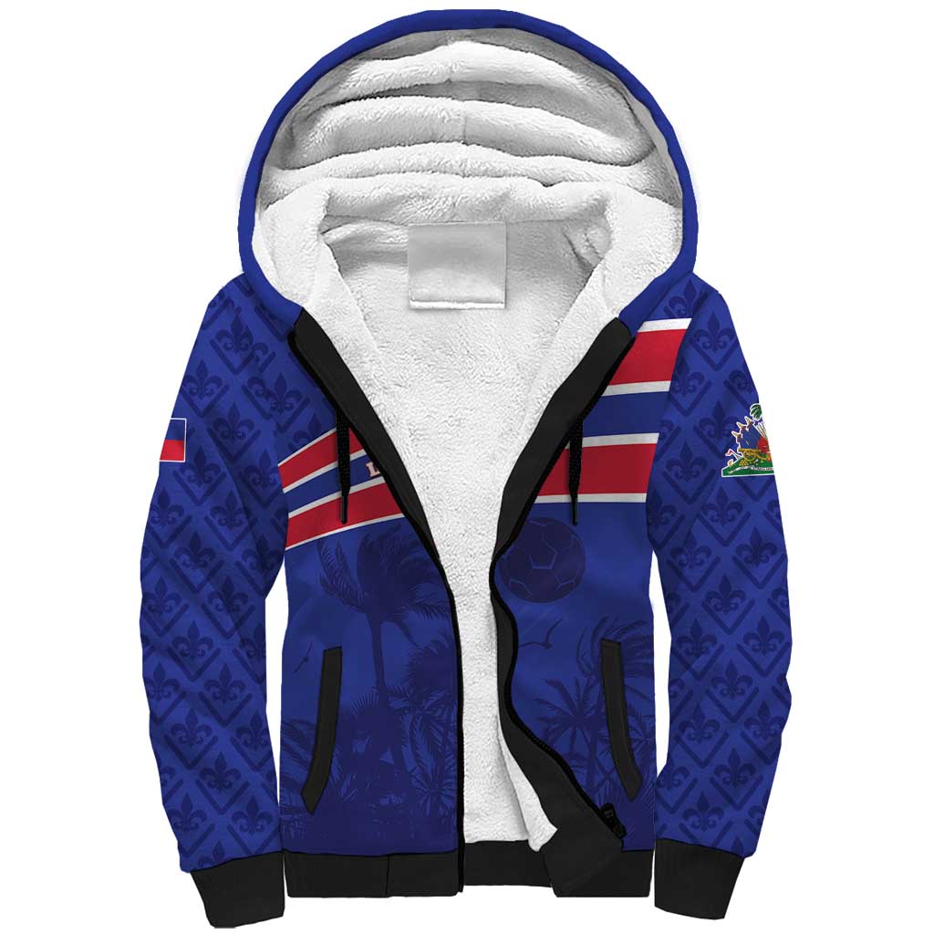 Custom Haiti Football Sherpa Hoodie Les Grenadiers - Royal Palm - Wonder Print Shop