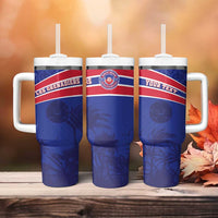 Custom Haiti Football Tumbler With Handle Les Grenadiers - Royal Palm - Wonder Print Shop