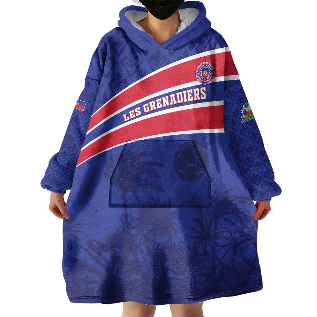 Custom Haiti Football Wearable Blanket Hoodie Les Grenadiers - Royal Palm - Wonder Print Shop