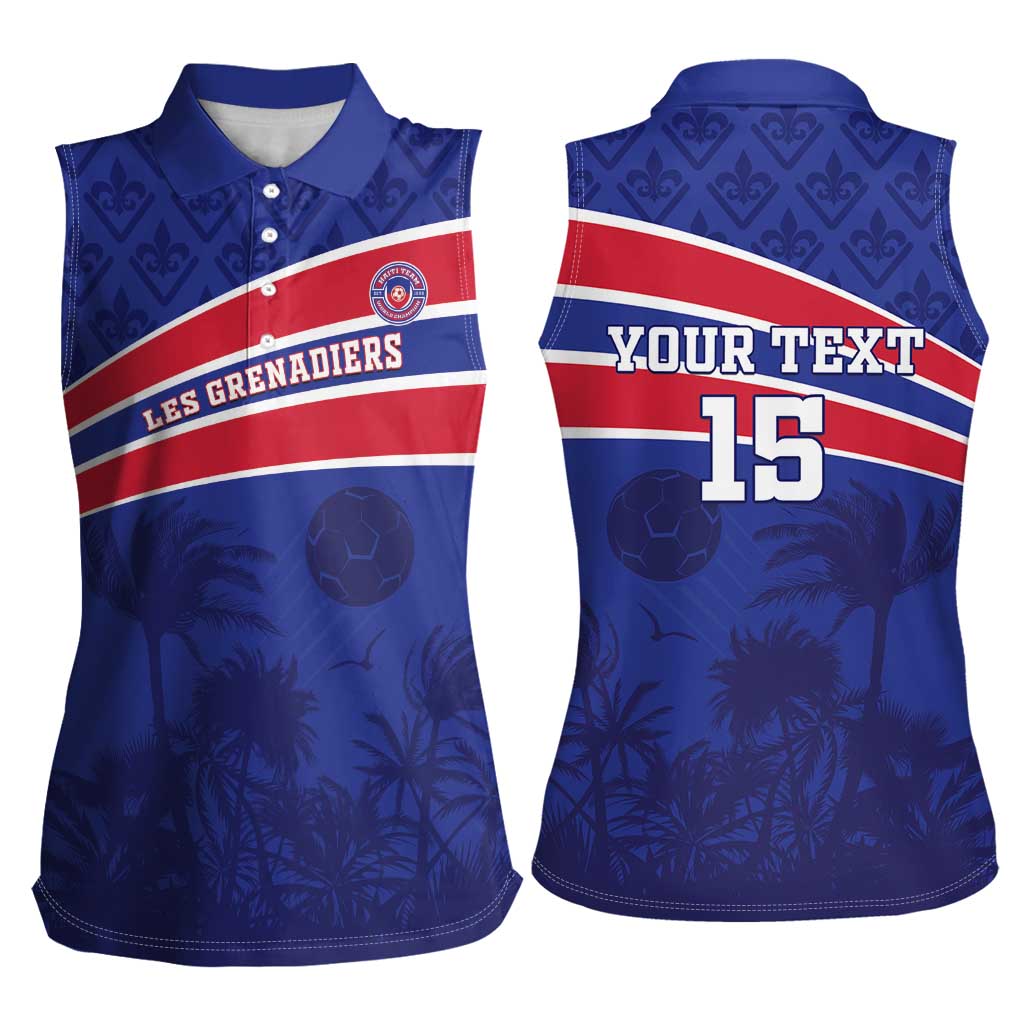Custom Haiti Football Women Sleeveless Polo Shirt Les Grenadiers - Royal Palm - Wonder Print Shop