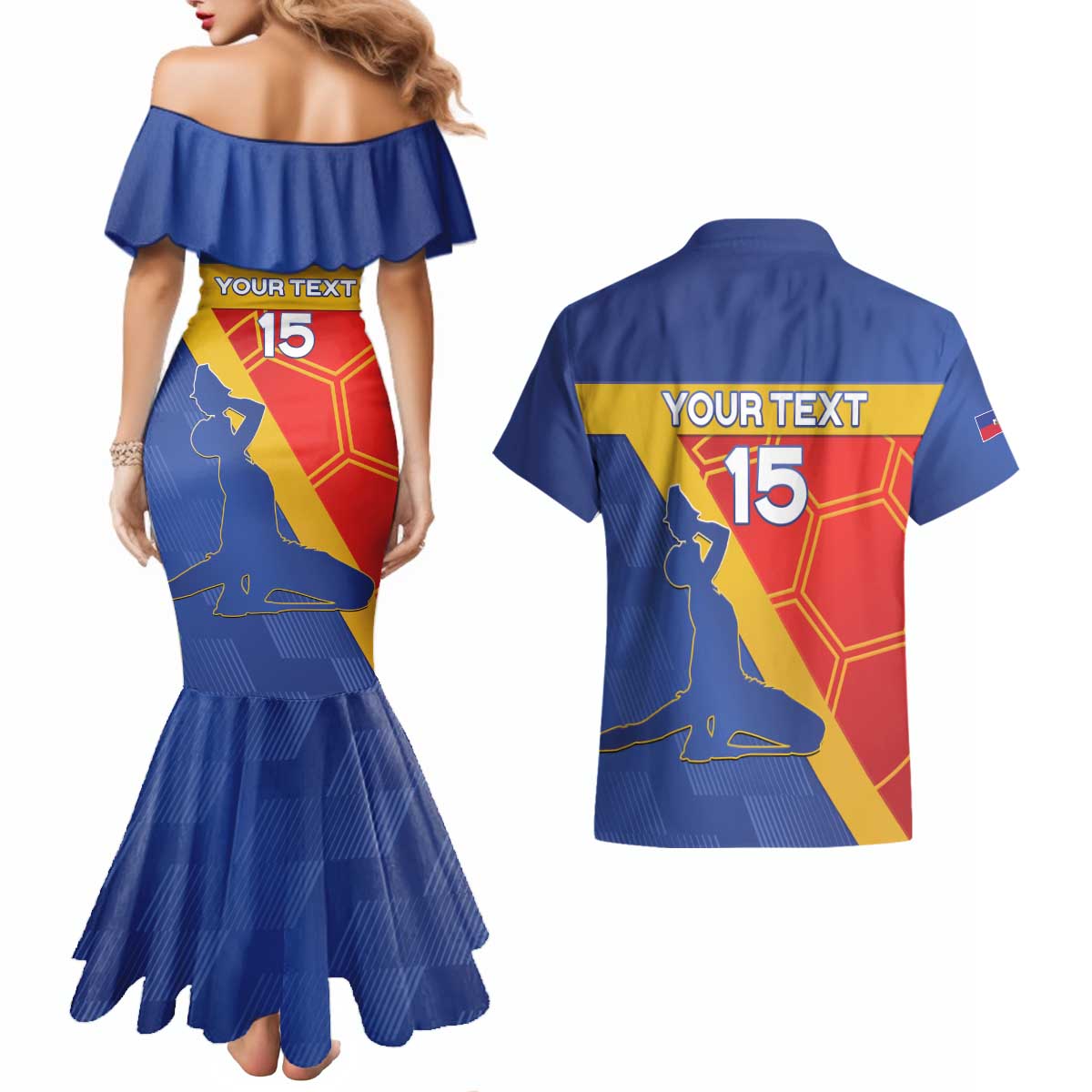 Custom Haiti Football Couples Matching Mermaid Dress and Hawaiian Shirt Neg Marron Go Ayiti - Wonder Print Shop
