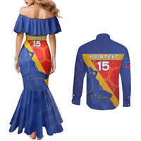 Custom Haiti Football Couples Matching Mermaid Dress and Long Sleeve Button Shirt Neg Marron Go Ayiti