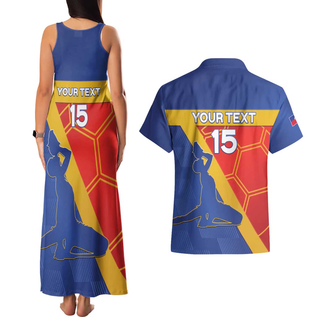 Custom Haiti Football Couples Matching Tank Maxi Dress and Hawaiian Shirt Neg Marron Go Ayiti - Wonder Print Shop