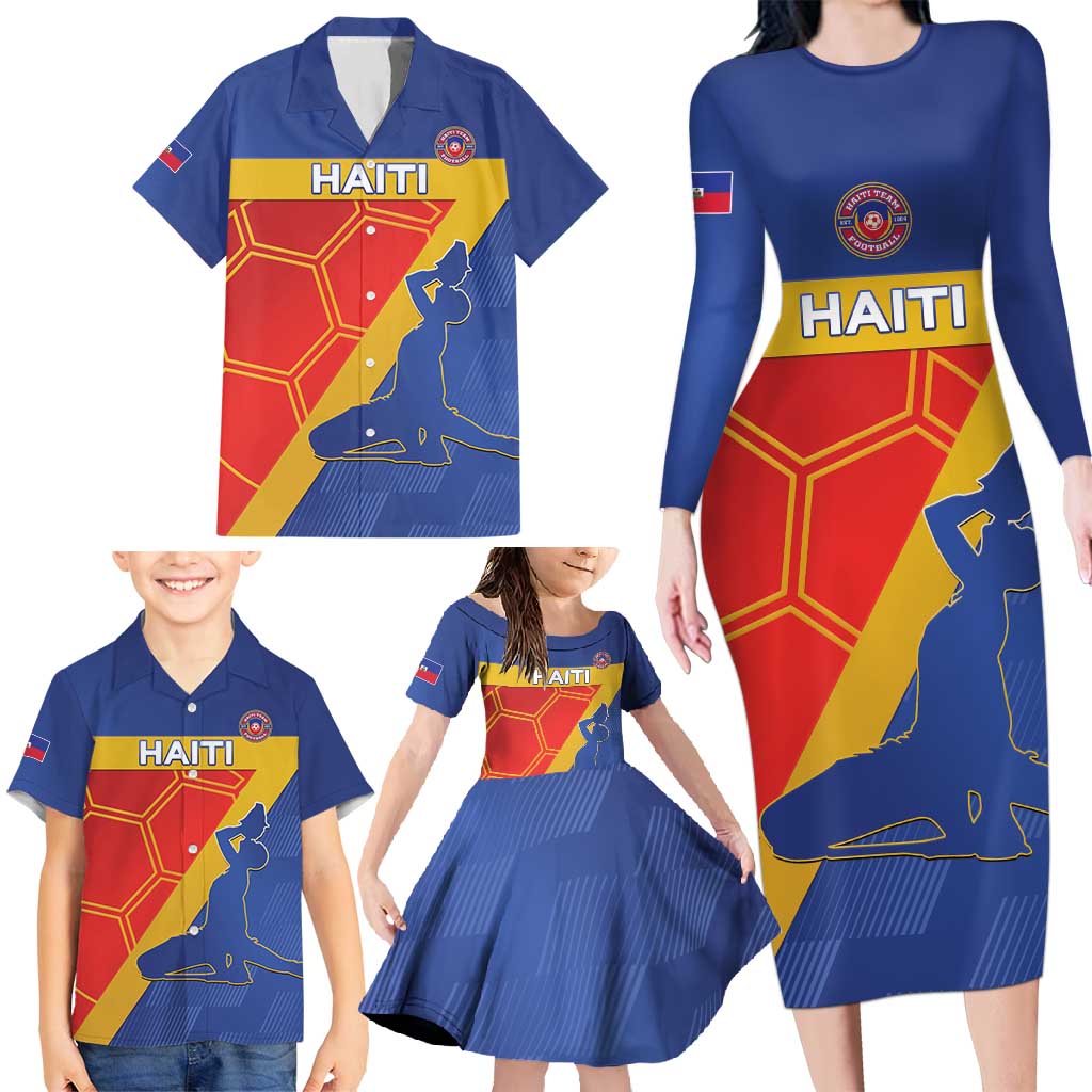 Custom Haiti Football Family Matching Long Sleeve Bodycon Dress and Hawaiian Shirt Neg Marron Go Ayiti - Wonder Print Shop