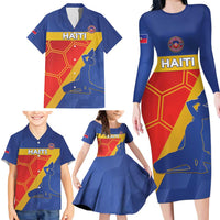 Custom Haiti Football Family Matching Long Sleeve Bodycon Dress and Hawaiian Shirt Neg Marron Go Ayiti - Wonder Print Shop