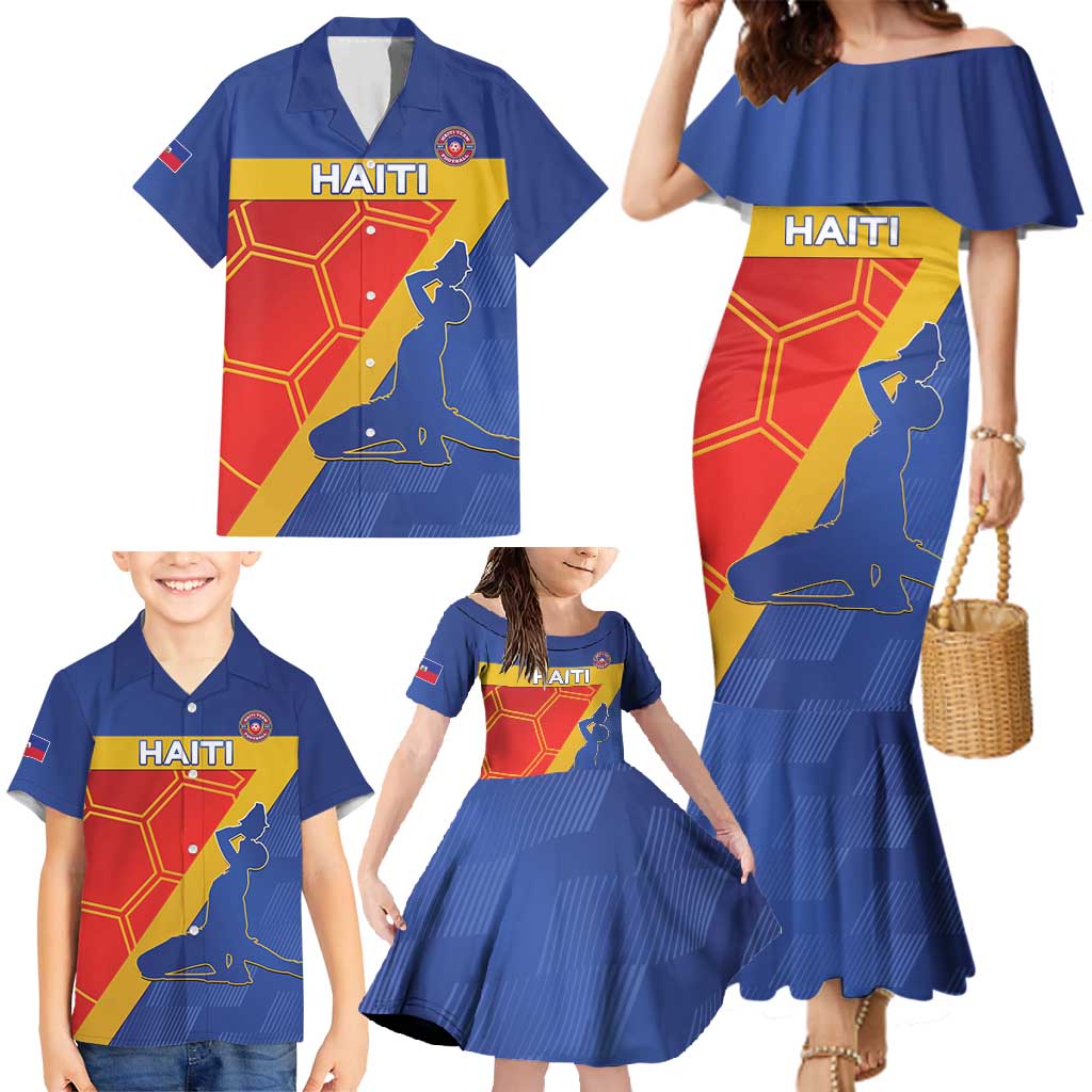 Custom Haiti Football Family Matching Mermaid Dress and Hawaiian Shirt Neg Marron Go Ayiti - Wonder Print Shop