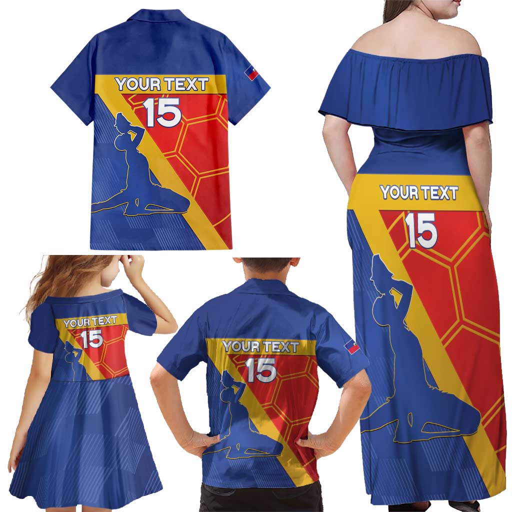 Custom Haiti Football Family Matching Off Shoulder Maxi Dress and Hawaiian Shirt Neg Marron Go Ayiti - Wonder Print Shop