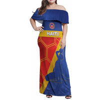 Custom Haiti Football Family Matching Off Shoulder Maxi Dress and Hawaiian Shirt Neg Marron Go Ayiti - Wonder Print Shop