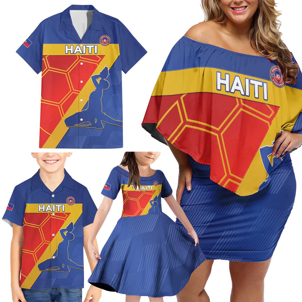 Custom Haiti Football Family Matching Off Shoulder Short Dress and Hawaiian Shirt Neg Marron Go Ayiti - Wonder Print Shop