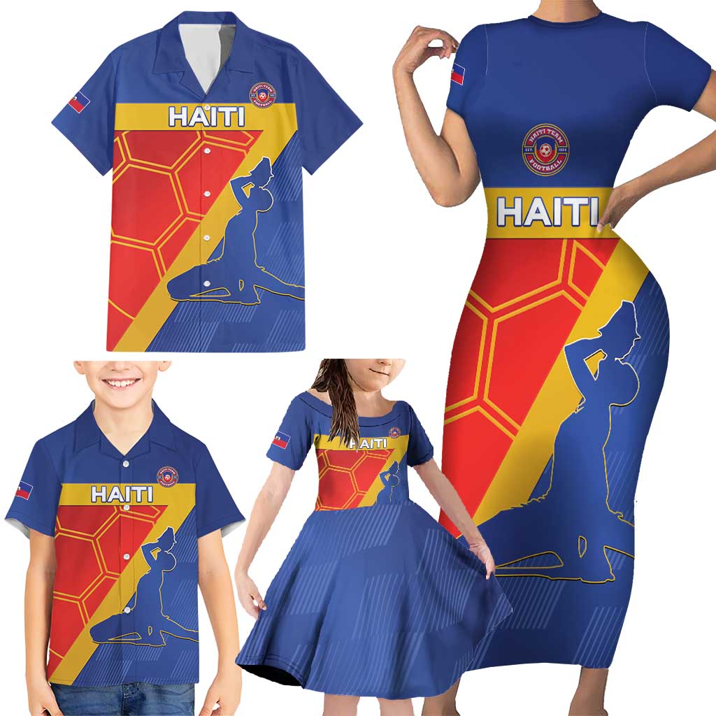 Custom Haiti Football Family Matching Short Sleeve Bodycon Dress and Hawaiian Shirt Neg Marron Go Ayiti - Wonder Print Shop