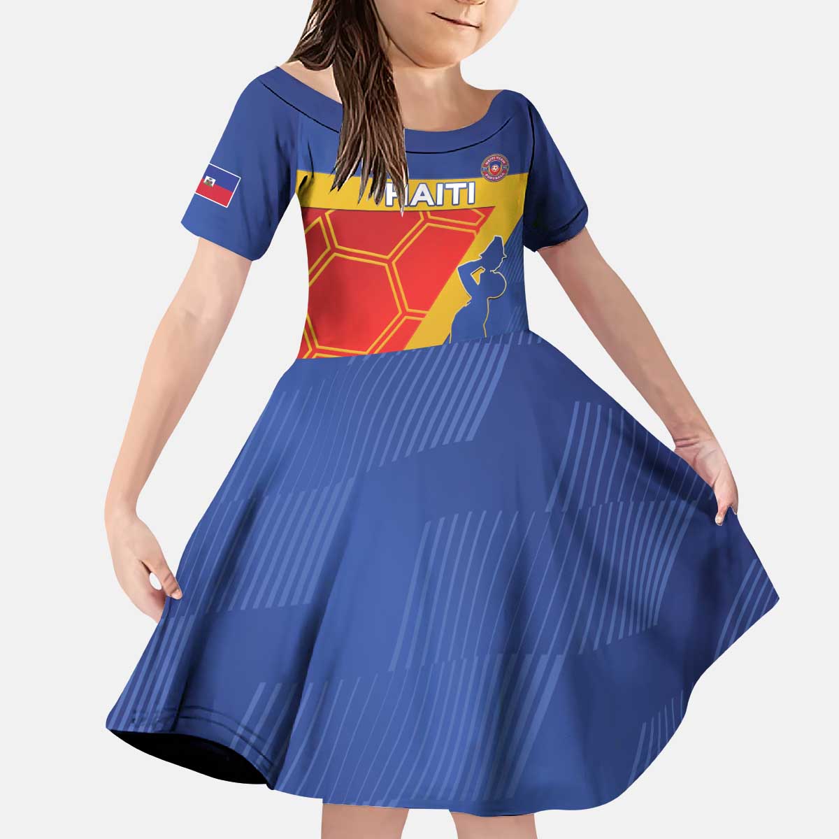 Custom Haiti Football Kid Short Sleeve Dress Neg Marron Go Ayiti - Wonder Print Shop
