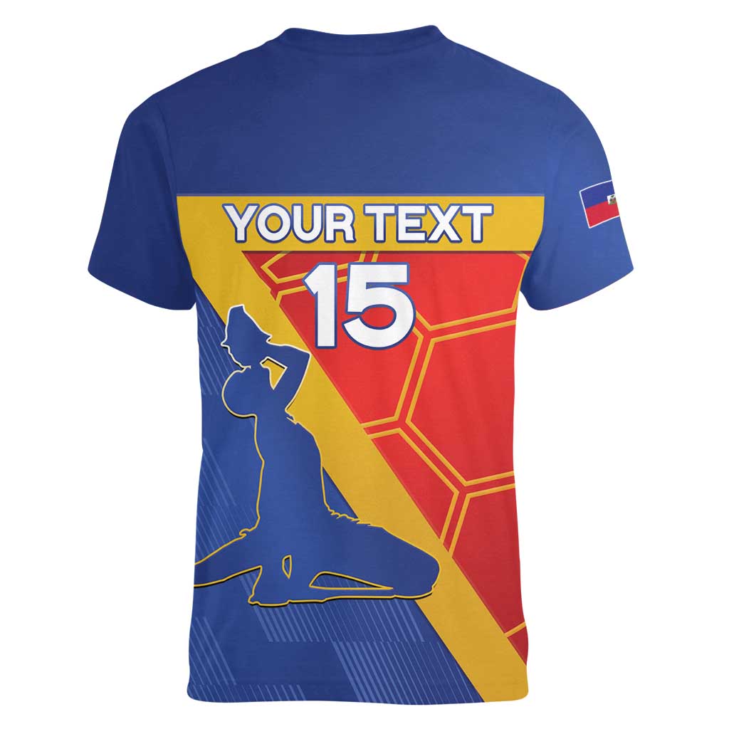 Custom Haiti Football Women V-Neck T-Shirt Neg Marron Go Ayiti - Wonder Print Shop