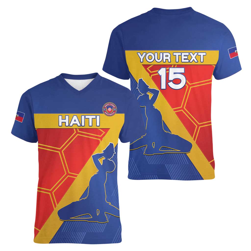 Custom Haiti Football Women V-Neck T-Shirt Neg Marron Go Ayiti - Wonder Print Shop