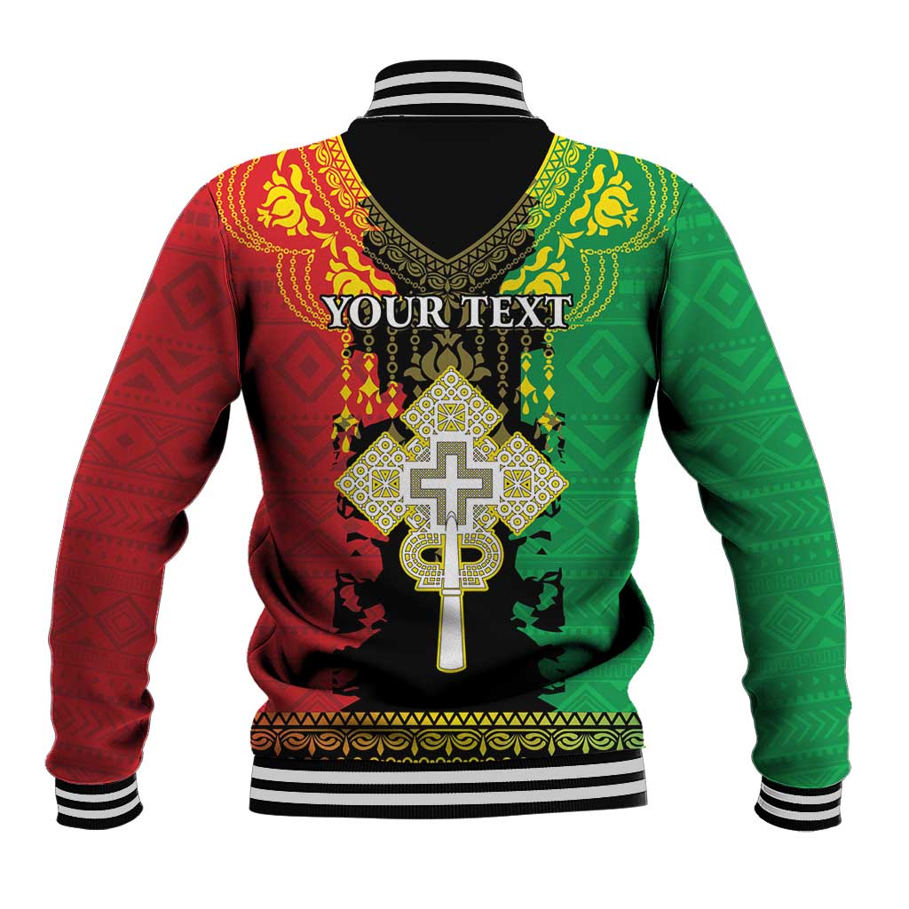 Personalised Ethiopia Baseball Jacket Lion Of Judah Mix African Pattern - Wonder Print Shop