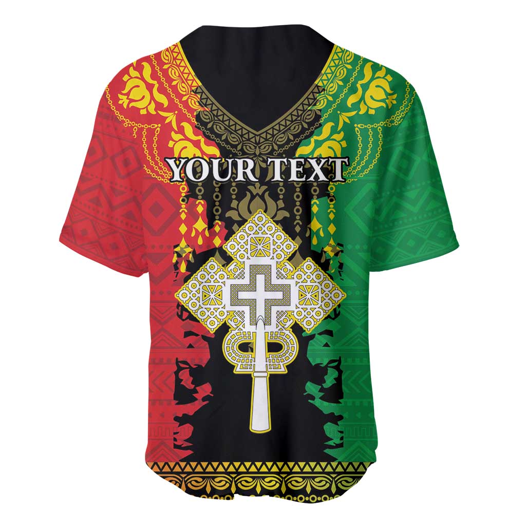 Personalised Ethiopia Baseball Jersey Lion Of Judah Mix African Pattern - Wonder Print Shop