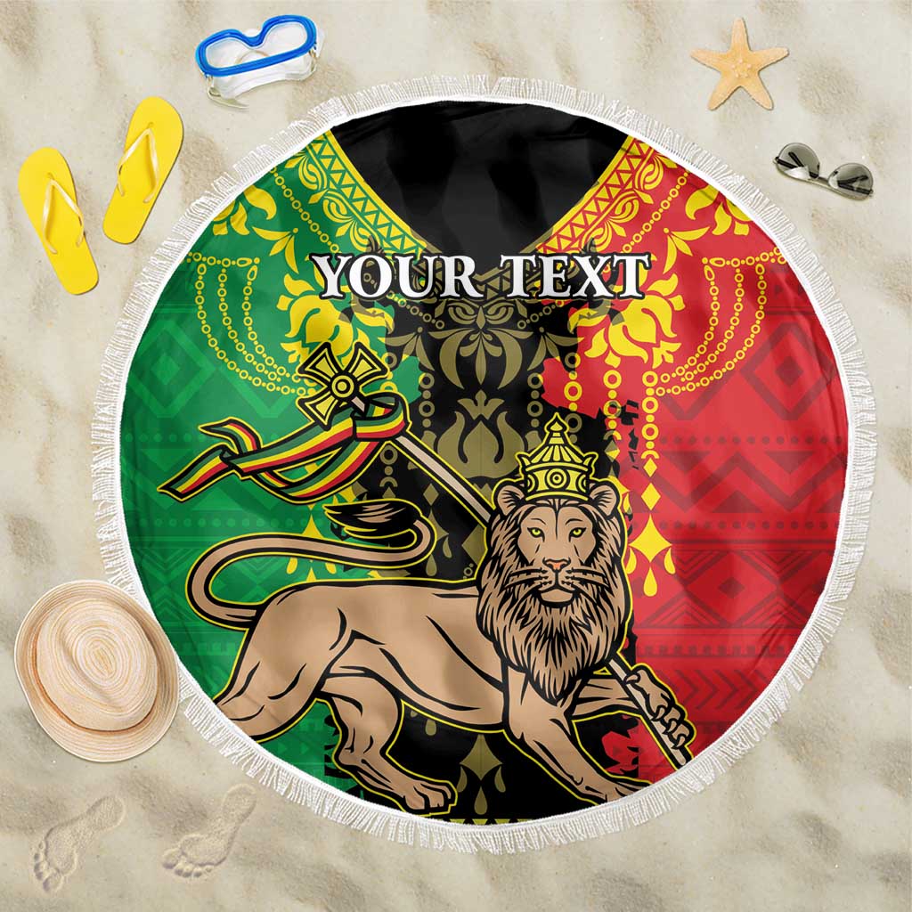 Personalised Ethiopia Beach Blanket Lion Of Judah Mix African Pattern - Wonder Print Shop