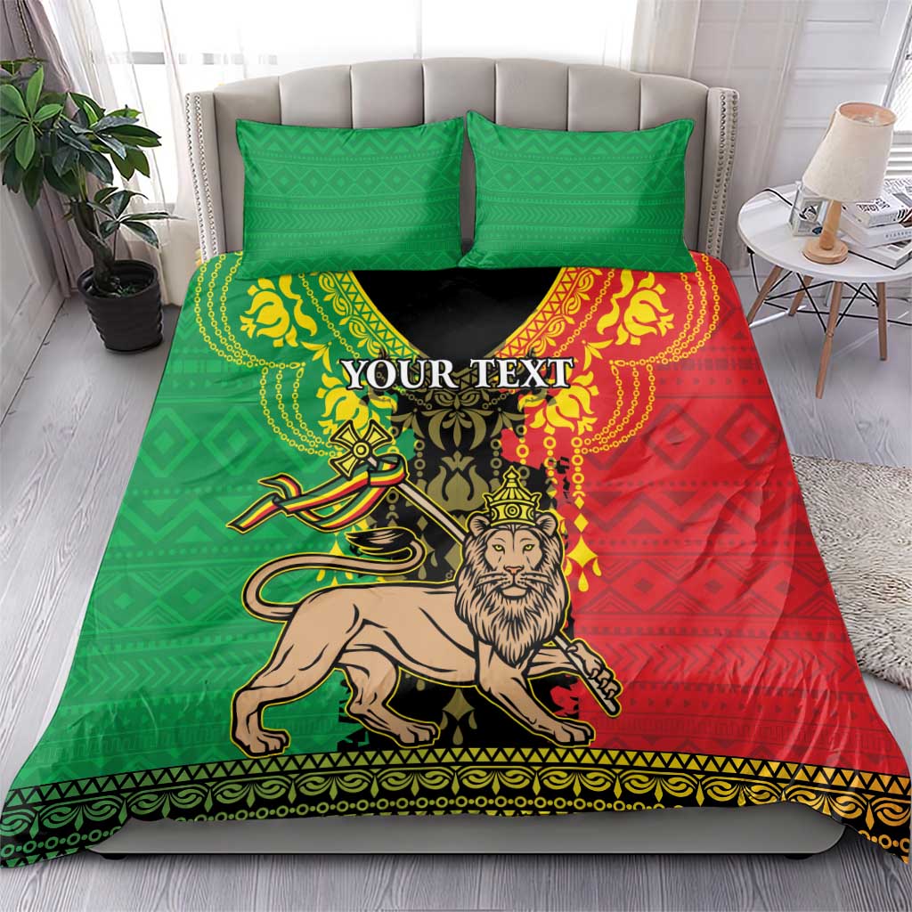 Personalised Ethiopia Bedding Set Lion Of Judah Mix African Pattern - Wonder Print Shop