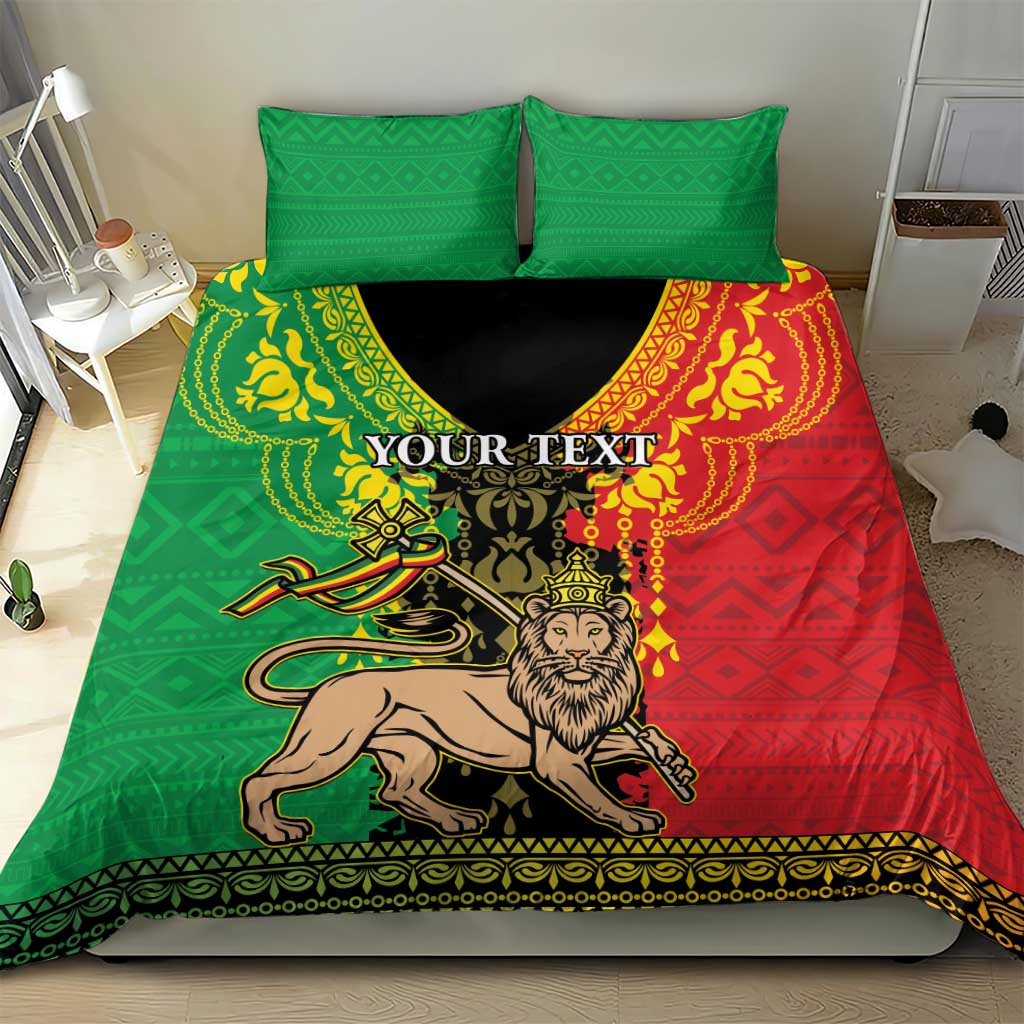 Personalised Ethiopia Bedding Set Lion Of Judah Mix African Pattern - Wonder Print Shop